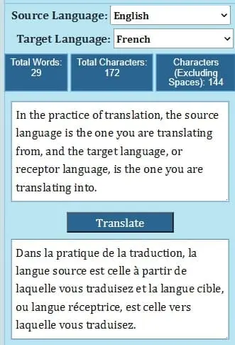 Easy Translator app interface on website
